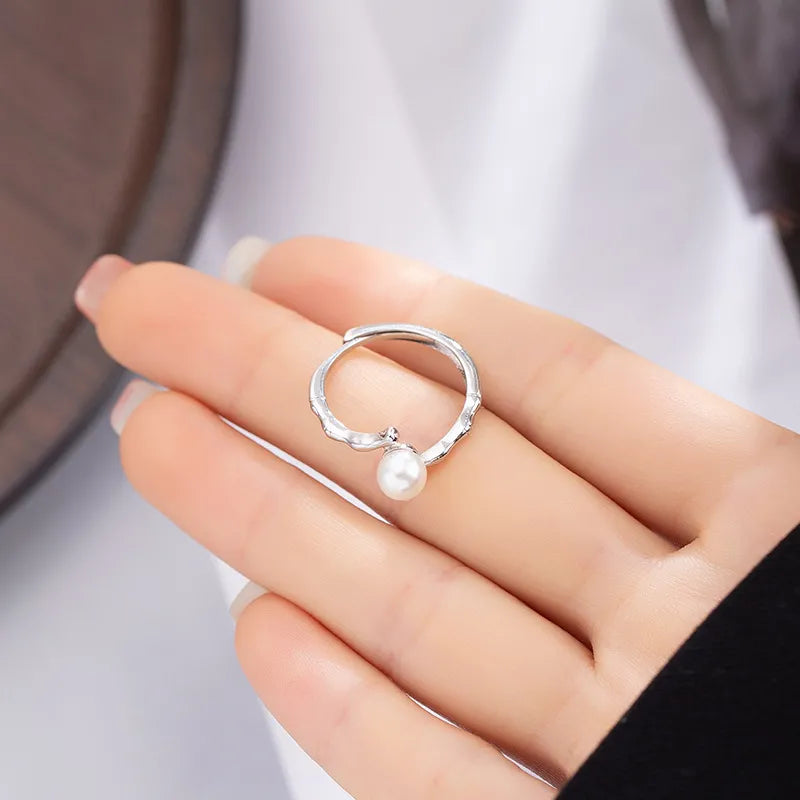Silver 6mm Freshwater Pearl Stylish Minimalist Eternity Ring