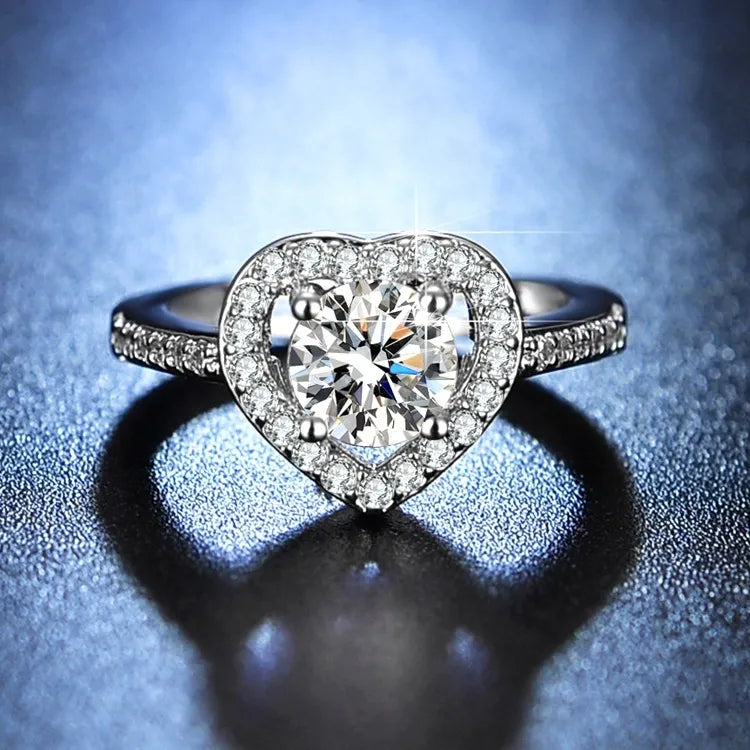 Silver Heart 1-Carat Simulated Moissanite and Zircon Engagement Ring