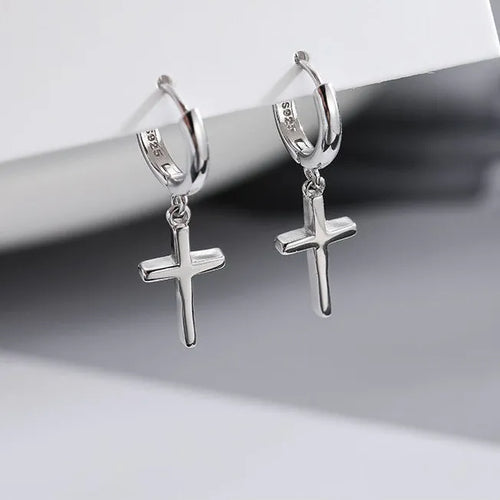 Silver Cross Minimalist Pendant Earrings โ Stylish and Simple Design