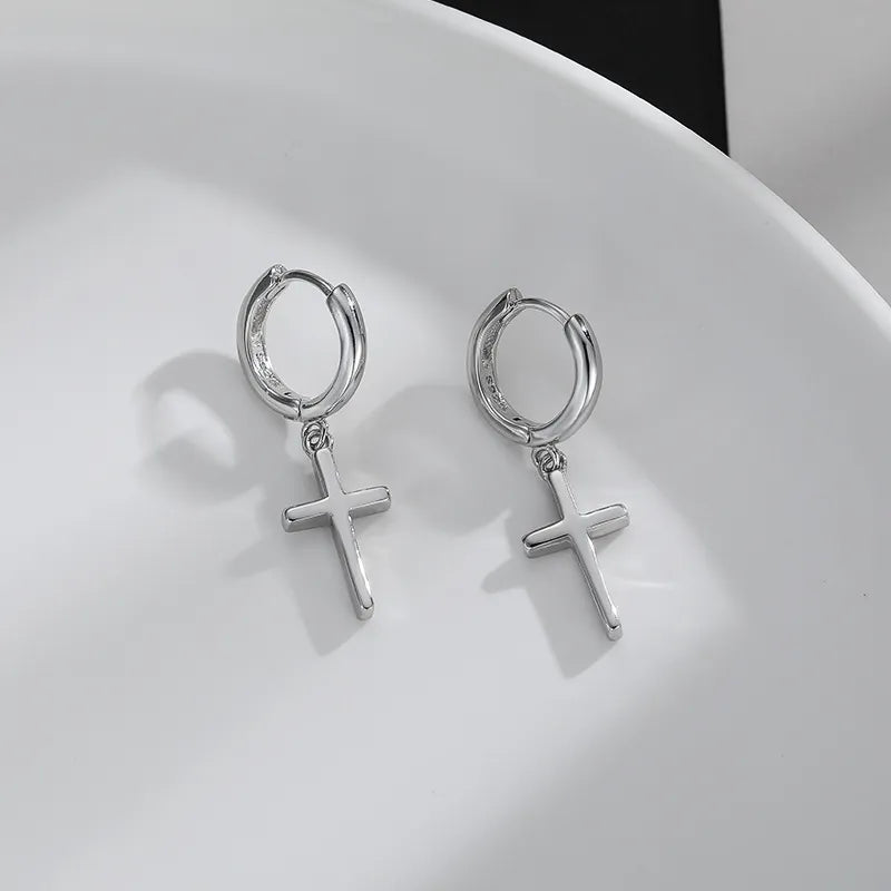 Silver Cross Minimalist Pendant Earrings โ Stylish and Simple Design