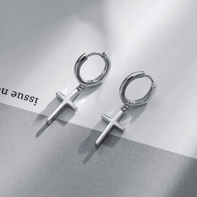 Silver Cross Minimalist Pendant Earrings โ Stylish and Simple Design