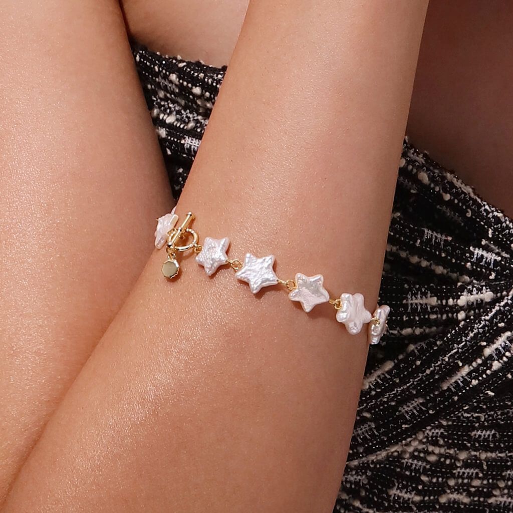 Star 12mm Freshwater Pearl Bracelet, 6.5" + 2" extender