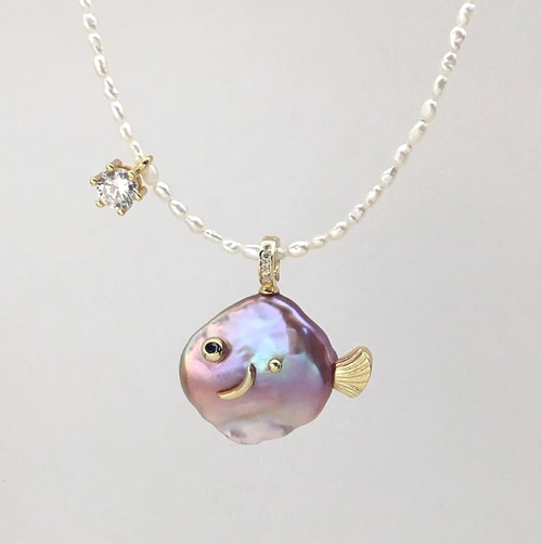 Fish 14-20mm Freshwater Pearl Pendant Necklace