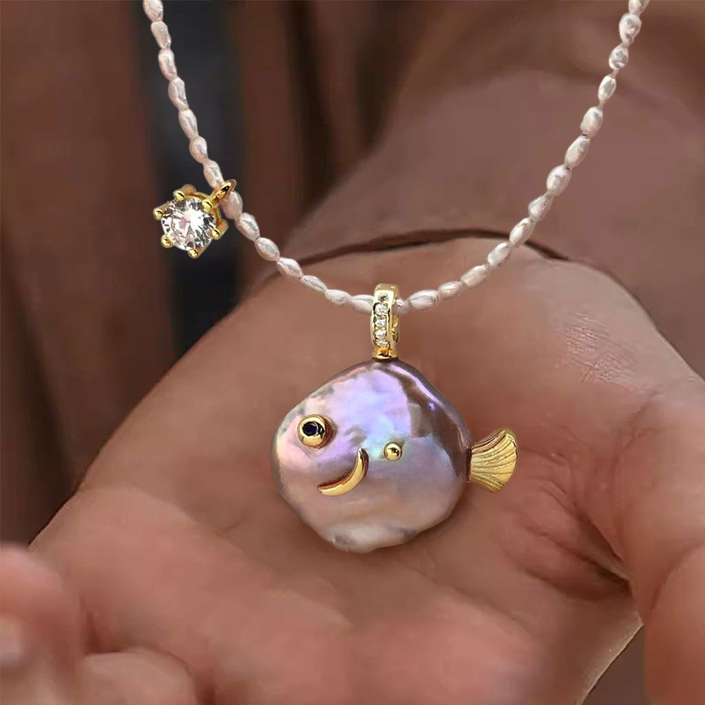 Fish 14-20mm Freshwater Pearl Pendant Necklace