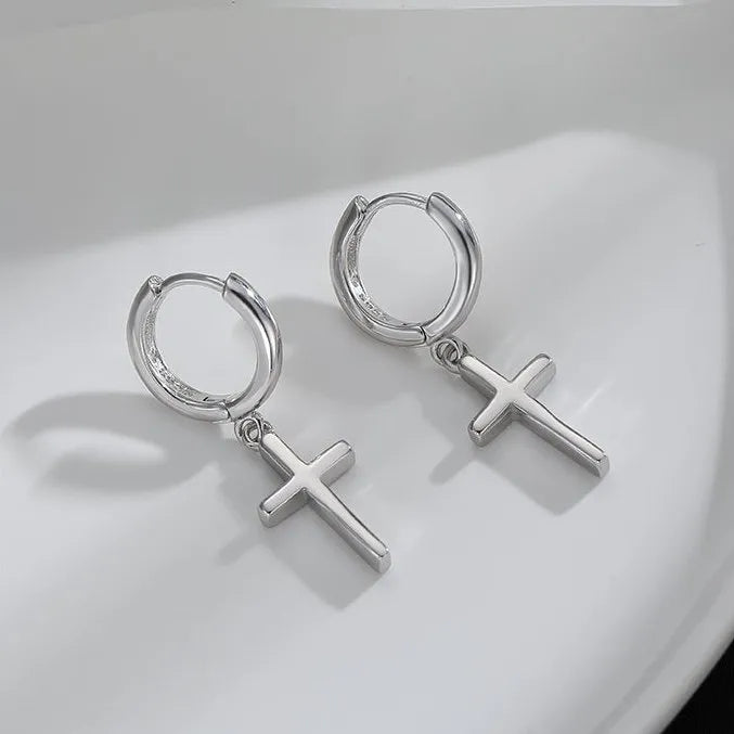Silver Cross Minimalist Pendant Earrings โ Stylish and Simple Design