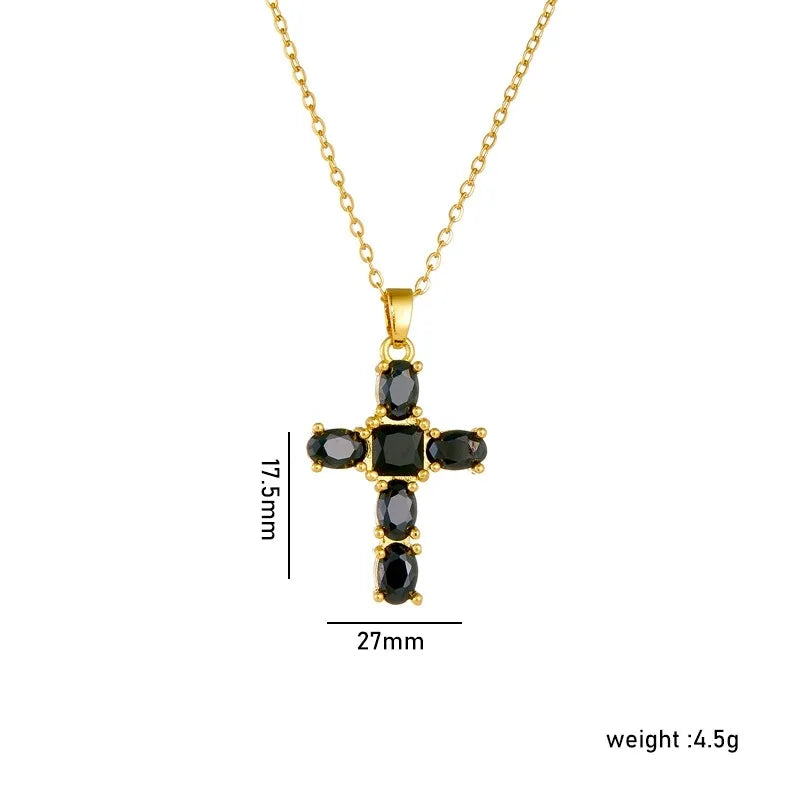 Gold Zircon Cross Fashionable Versatile Personalized Pendant Necklace