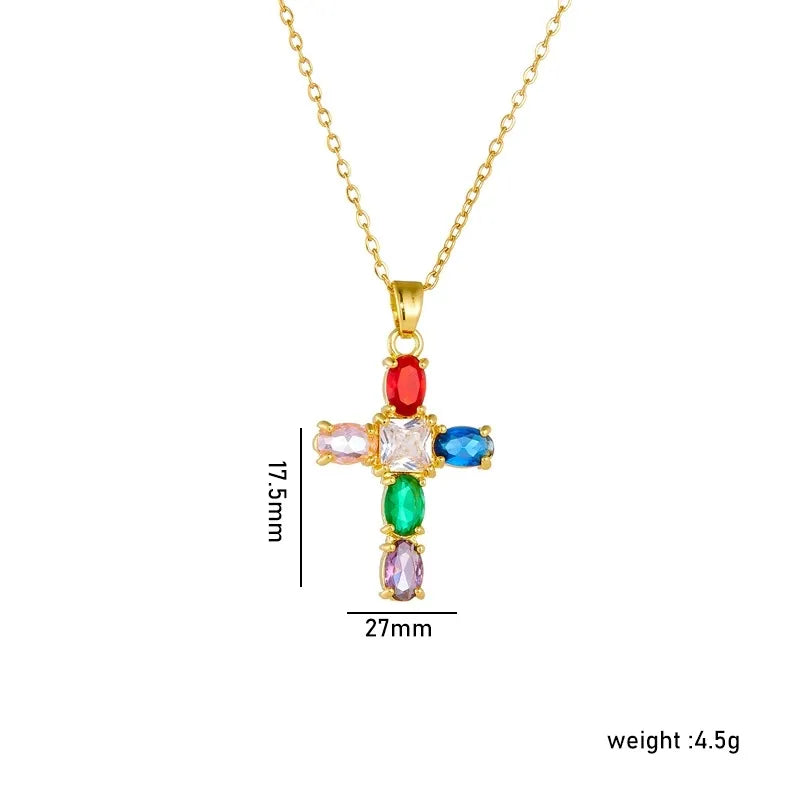 Gold Zircon Cross Fashionable Versatile Personalized Pendant Necklace
