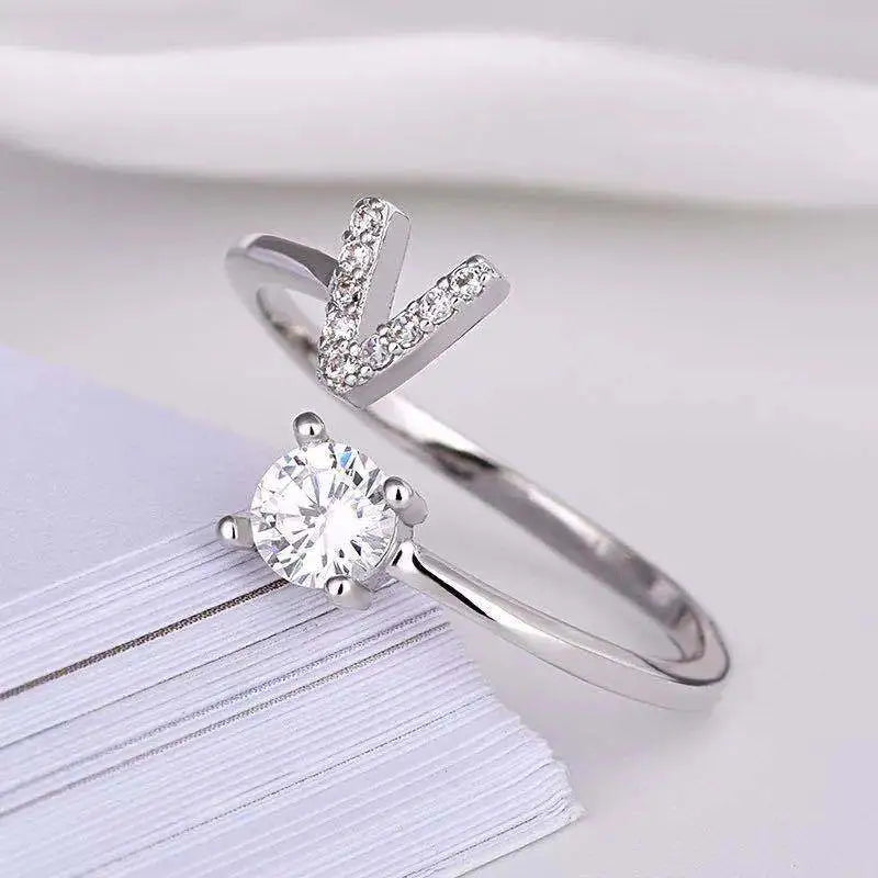 26 Letters Silver Fashionable Couple's Open Ring with Zircon
