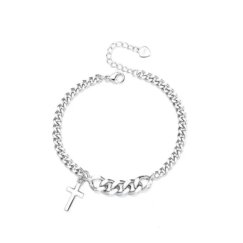 Silver Cross Minimalist Fashion Couple Bracelet