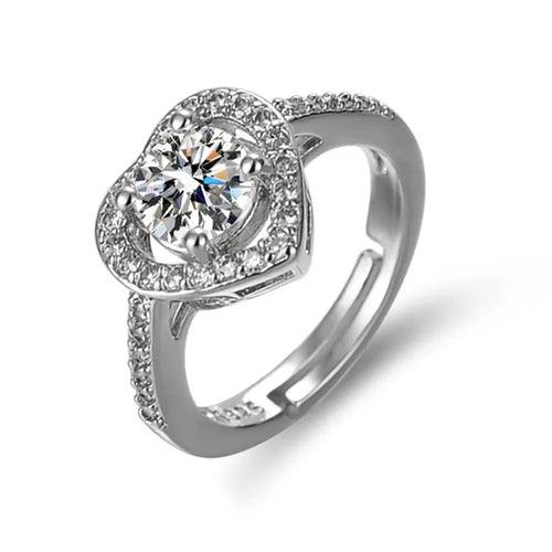 Silver Heart 1-Carat Simulated Moissanite and Zircon Engagement Ring