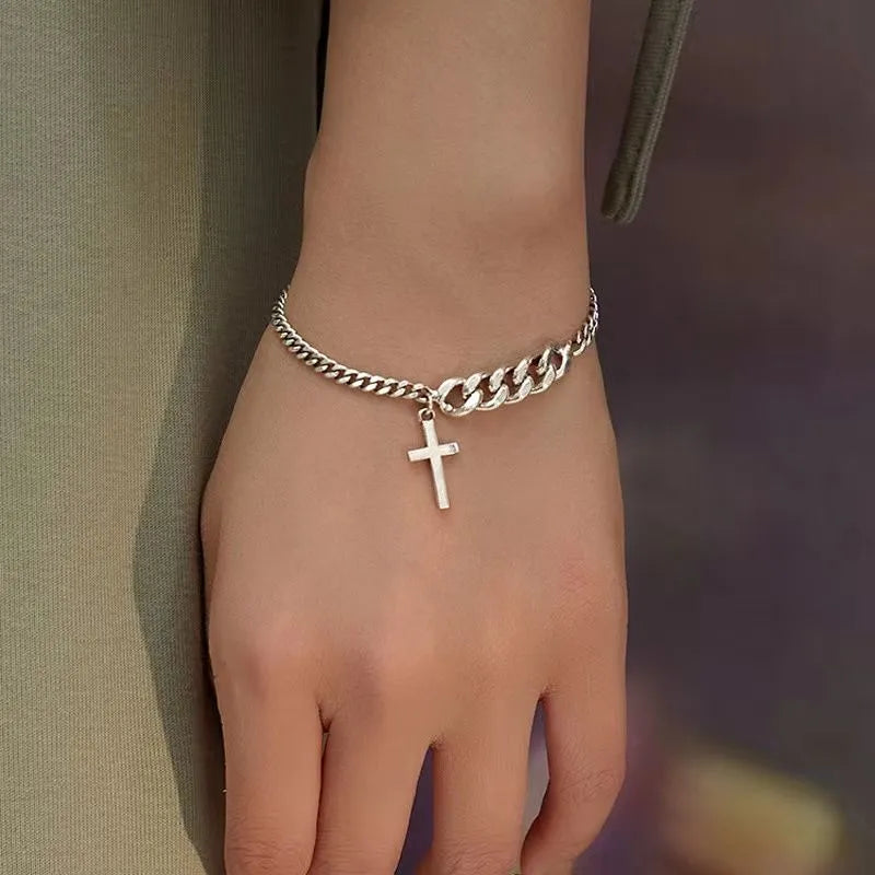 Silver Cross Minimalist Fashion Couple Bracelet
