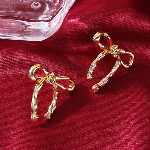 Women's Elegant Bowknot Design Stud Earrings – Available in Gold and White