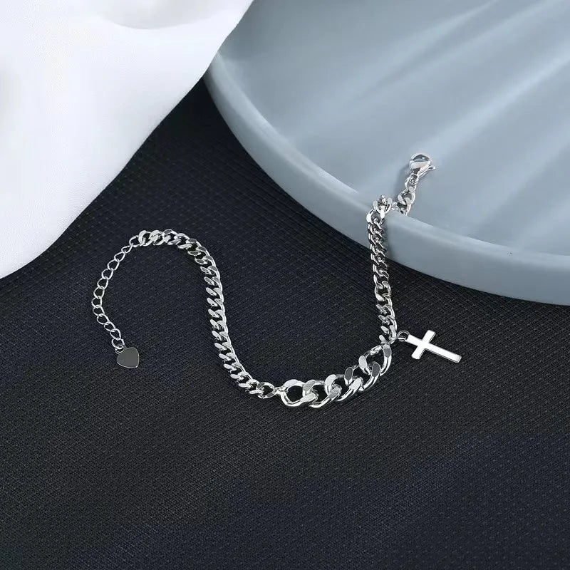 Silver Cross Minimalist Fashion Couple Bracelet