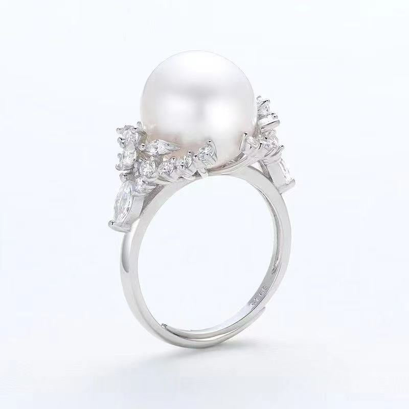 Silver 10mm White Freshwater Pearl Engagement Ring โ Perfect Proposal Gift