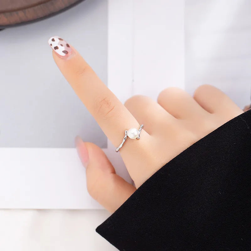 Silver 6mm Freshwater Pearl Stylish Minimalist Eternity Ring