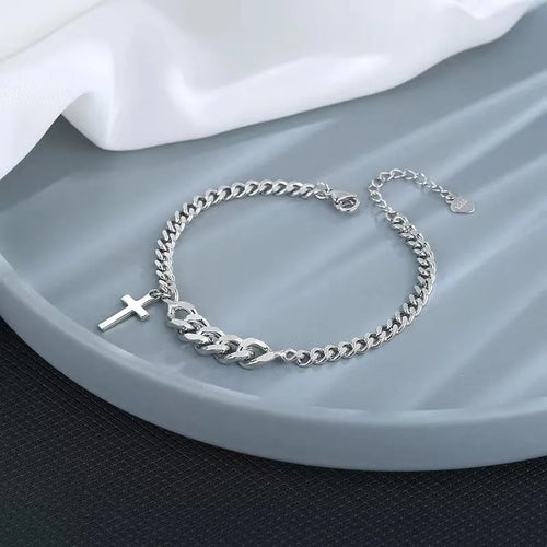 Silver Cross Minimalist Fashion Couple Bracelet