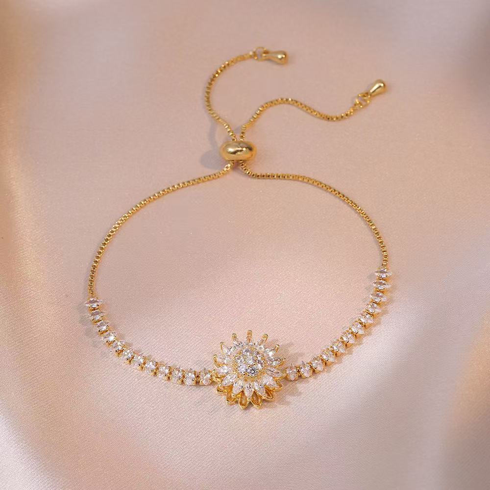 Women's Gold and Silver Spinning Sunflower Bracelet – Stress Relief and Relaxing Jewelry
