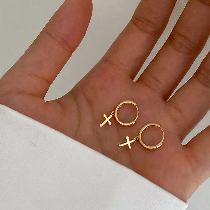 Gold Cross Hoop Earrings – Stylish and Versatile