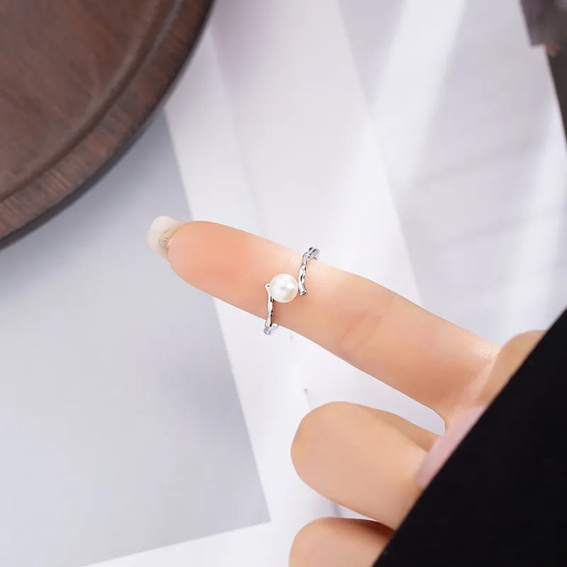 Silver 6mm Freshwater Pearl Stylish Minimalist Eternity Ring