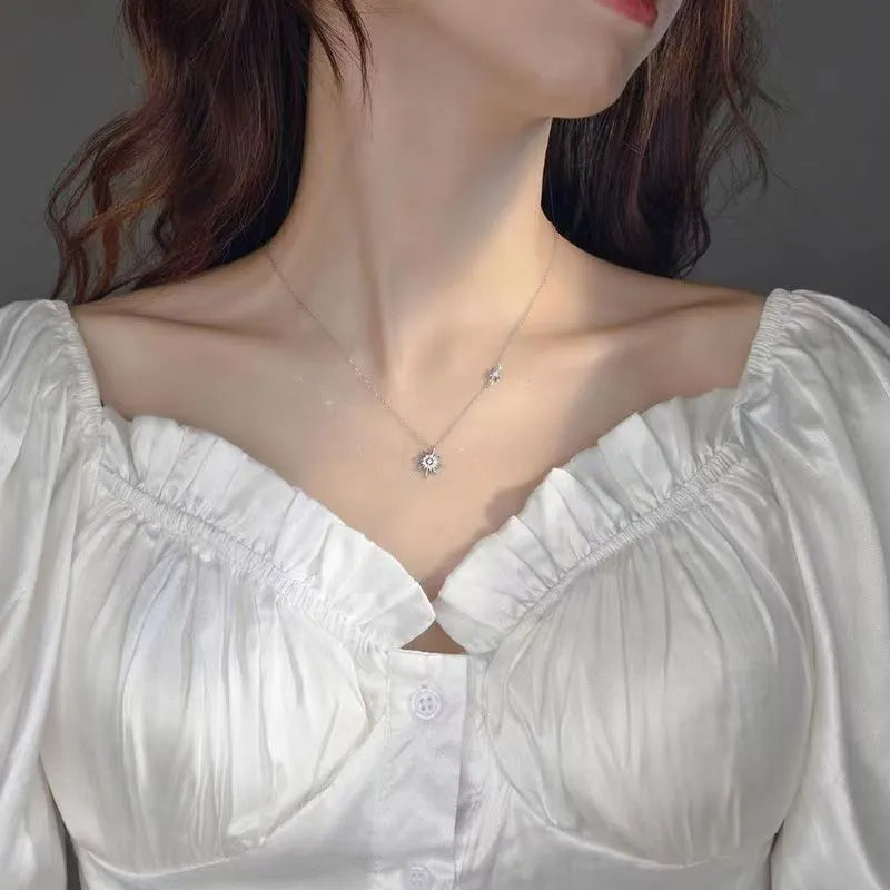 Silver Shining Diamond Star Pendant Necklace with Diamond-like Sparkling Zircon