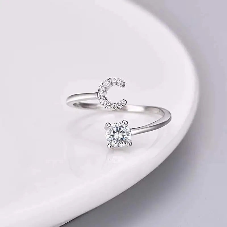 26 Letters Silver Fashionable Couple's Open Ring with Zircon