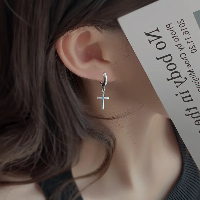 Silver Cross Minimalist Pendant Earrings โ Stylish and Simple Design