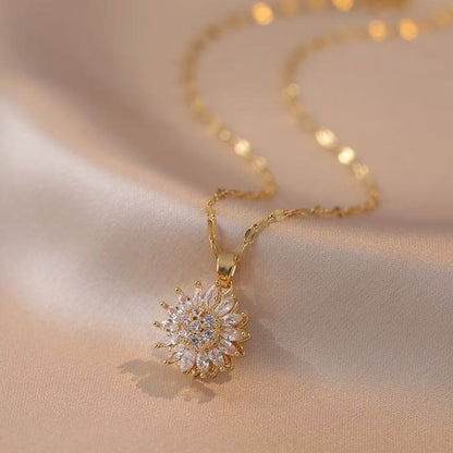 Women's Gold and Silver Spinning Sunflower Necklace – Stress Relief and Relaxing Jewelry