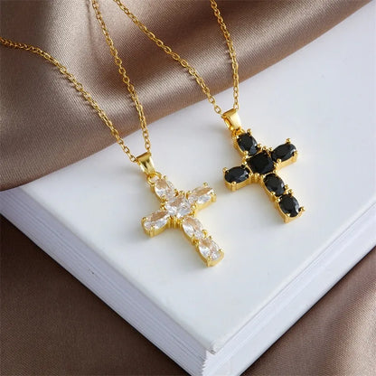Gold Zircon Cross Fashionable Versatile Personalized Pendant Necklace