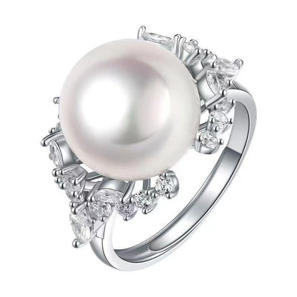 Silver 10mm White Freshwater Pearl Engagement Ring – Perfect Proposal Gift