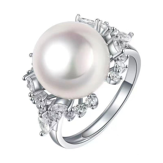 Silver 10mm White Freshwater Pearl Engagement Ring – Perfect Proposal Gift