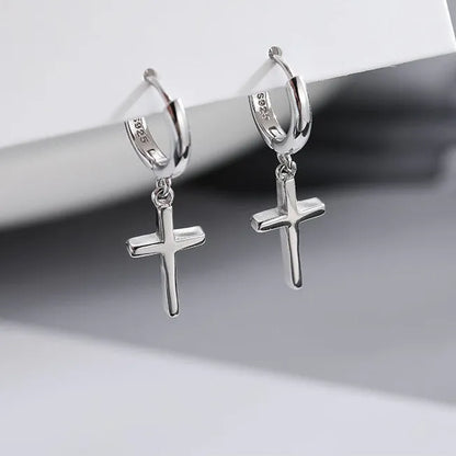 Silver Cross Minimalist Pendant Earrings – Stylish and Simple Design