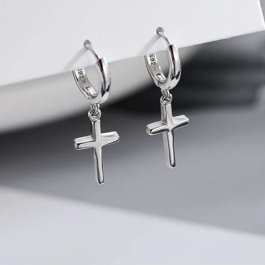 Silver Cross Minimalist Pendant Earrings – Stylish and Simple Design
