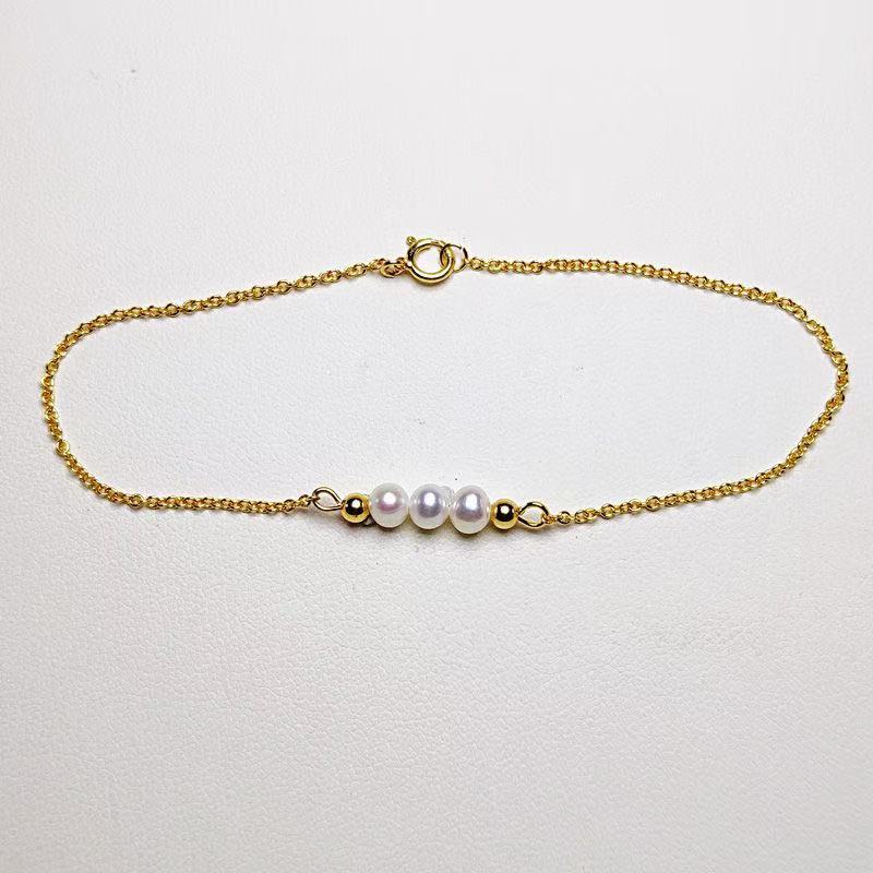 4mm Round Pearl Bracelet - Available in Gold and White