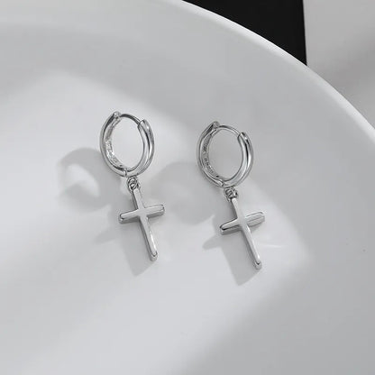Silver Cross Minimalist Pendant Earrings – Stylish and Simple Design