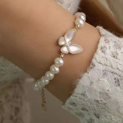 Elegant Mother-of-Pearl Butterfly 8mm Freshwater Pearl Bracelet