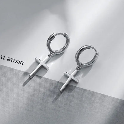 Silver Cross Minimalist Pendant Earrings – Stylish and Simple Design