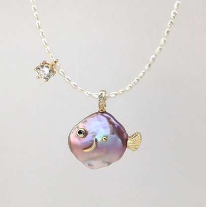 Fish 14-20mm Freshwater Pearl Pendant Necklace