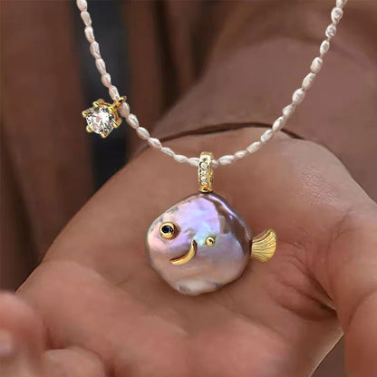Fish 14-20mm Freshwater Pearl Pendant Necklace