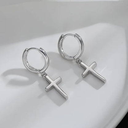 Silver Cross Minimalist Pendant Earrings – Stylish and Simple Design