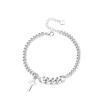 Silver Cross Minimalist Fashion Couple Bracelet