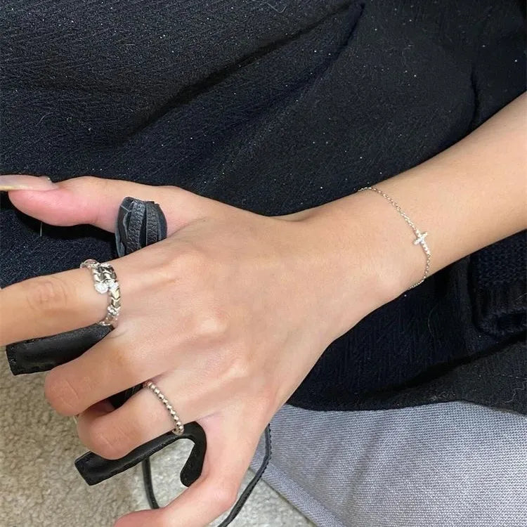 Silver Cross Bracelet with Diamond-like Zircon Stones