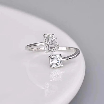 26 Letters Silver Fashionable Couple's Open Ring with Zircon