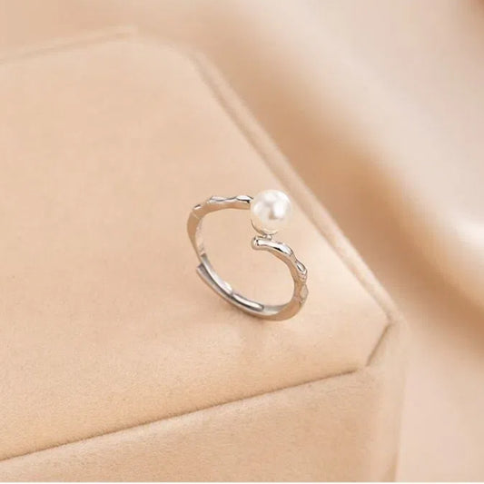 Silver 6mm Freshwater Pearl Stylish Minimalist Eternity Ring