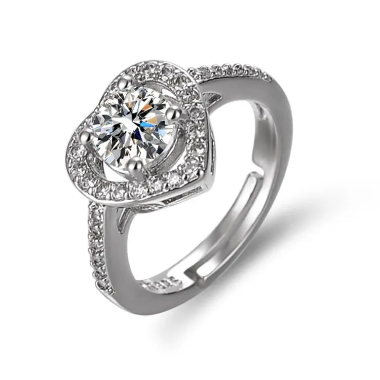 Silver Heart 1-Carat Simulated Moissanite and Zircon Engagement Ring