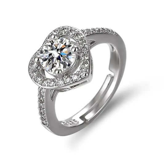 Silver Heart 1-Carat Simulated Moissanite and Zircon Engagement Ring