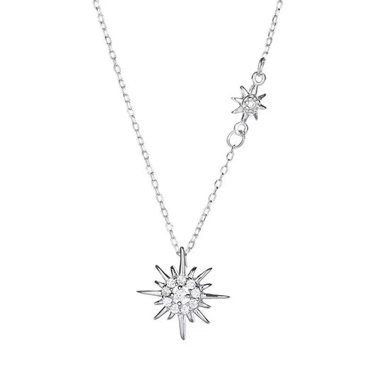 Silver Shining Diamond Star Pendant Necklace with Diamond-like Sparkling Zircon