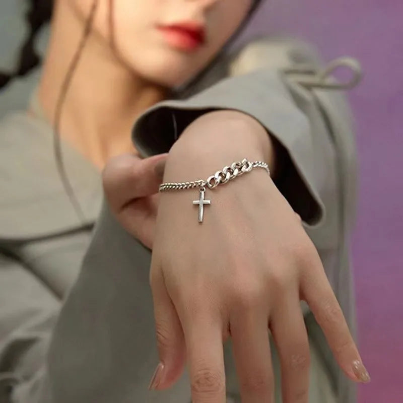 Silver Cross Minimalist Fashion Couple Bracelet