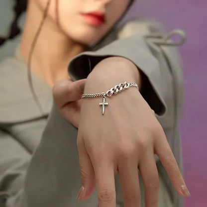Silver Cross Minimalist Fashion Couple Bracelet