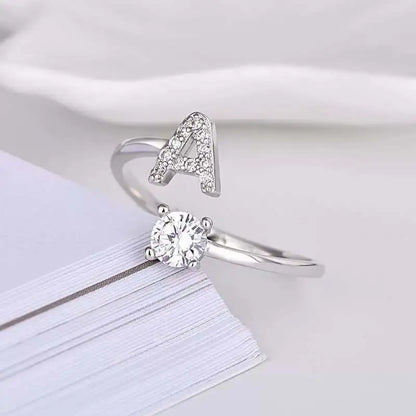 26 Letters Silver Fashionable Couple's Open Ring with Zircon