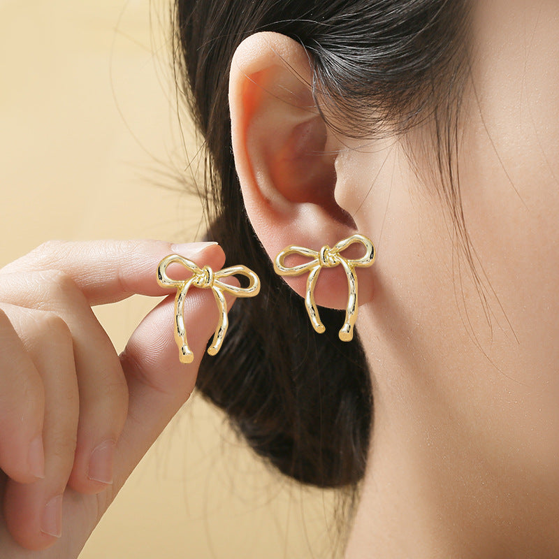 Women's Elegant Bowknot Design Stud Earrings – Available in Gold and White